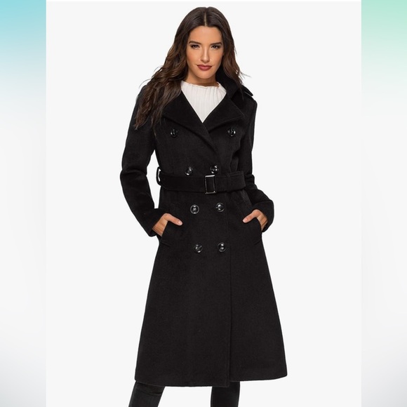 ESCALIER  Black Double-Breasted Women's wool  TRENCH Coat ESCALIER LARGE NWT - Picture 1 of 6